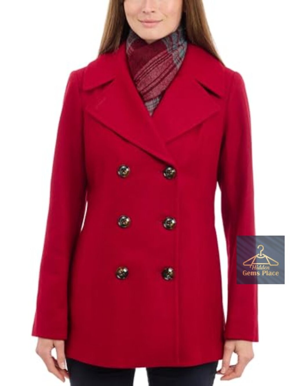 Wool Peacoat with Detachable Scarf Double Breasted Winter Coat